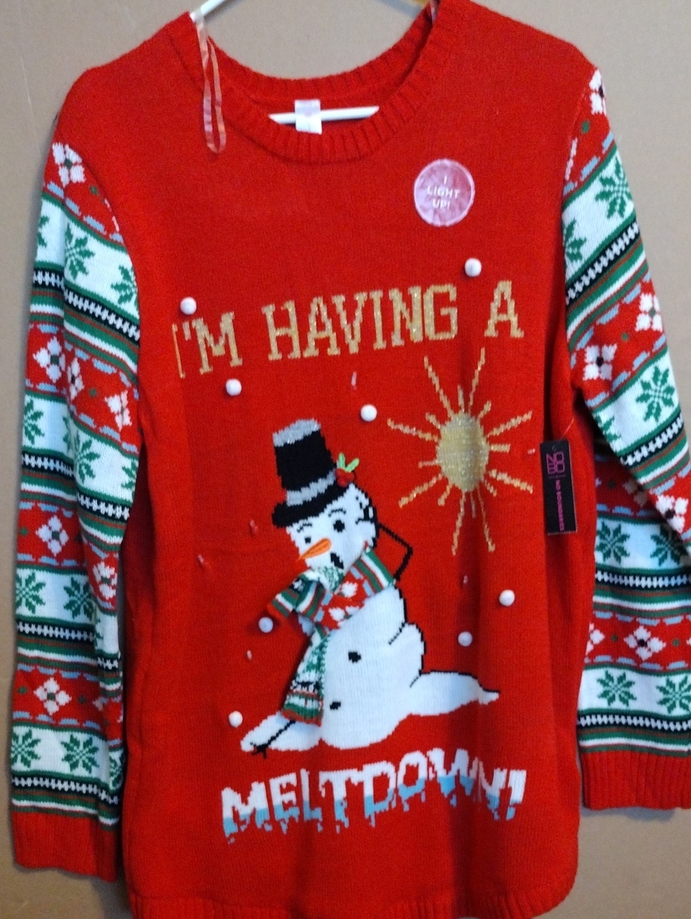 XXXL Red Holiday Snowman Lighted Sweater - 'I'm Having a Meltdown'